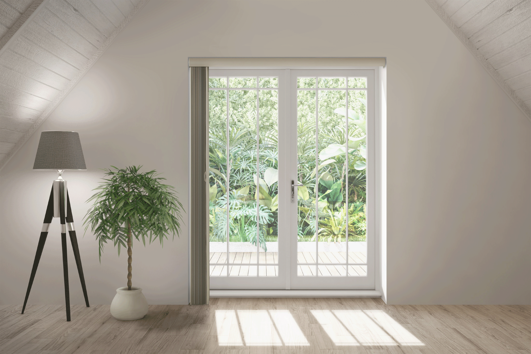 Neutral coloured Glideshift Cellular Blinds open to closed