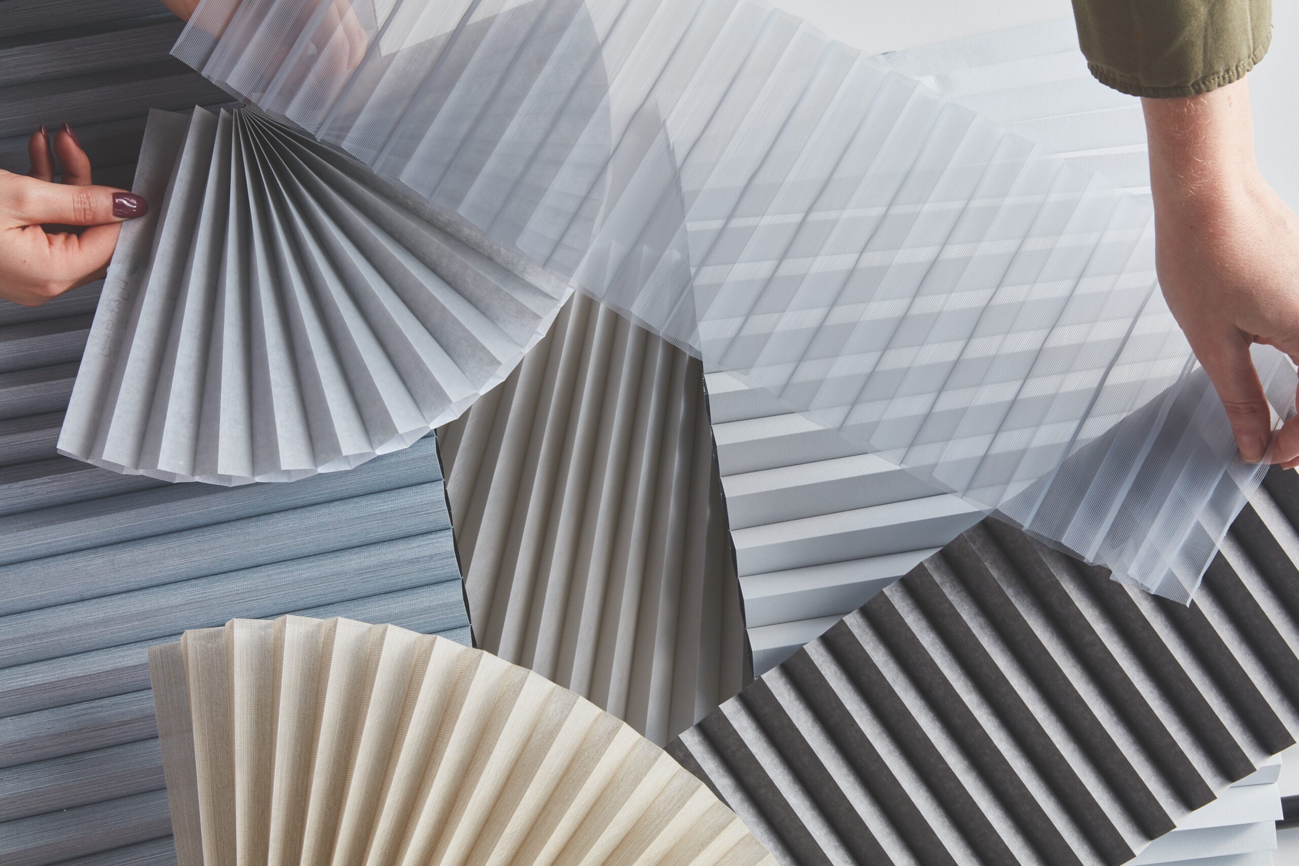 Different coloured Cellular Blinds laid out