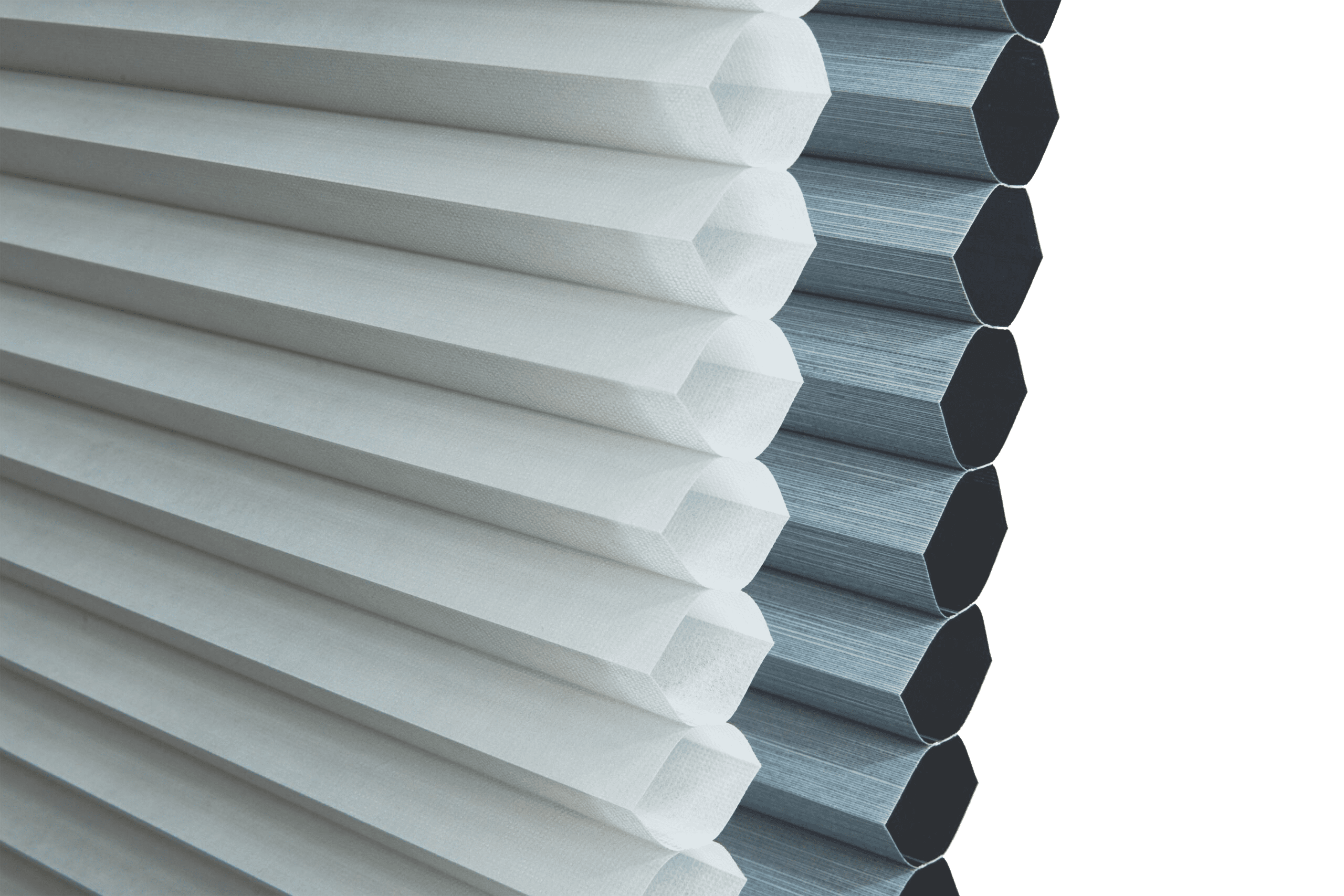 One light coloured and one dark coloured Cellular Blind fabric next to eachother