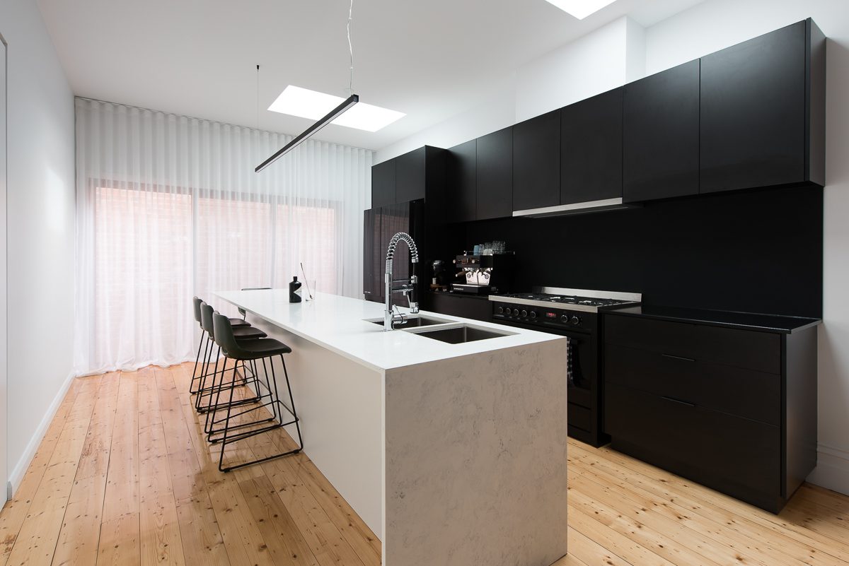 Kitchen with Wave Fold Sheer Curtains