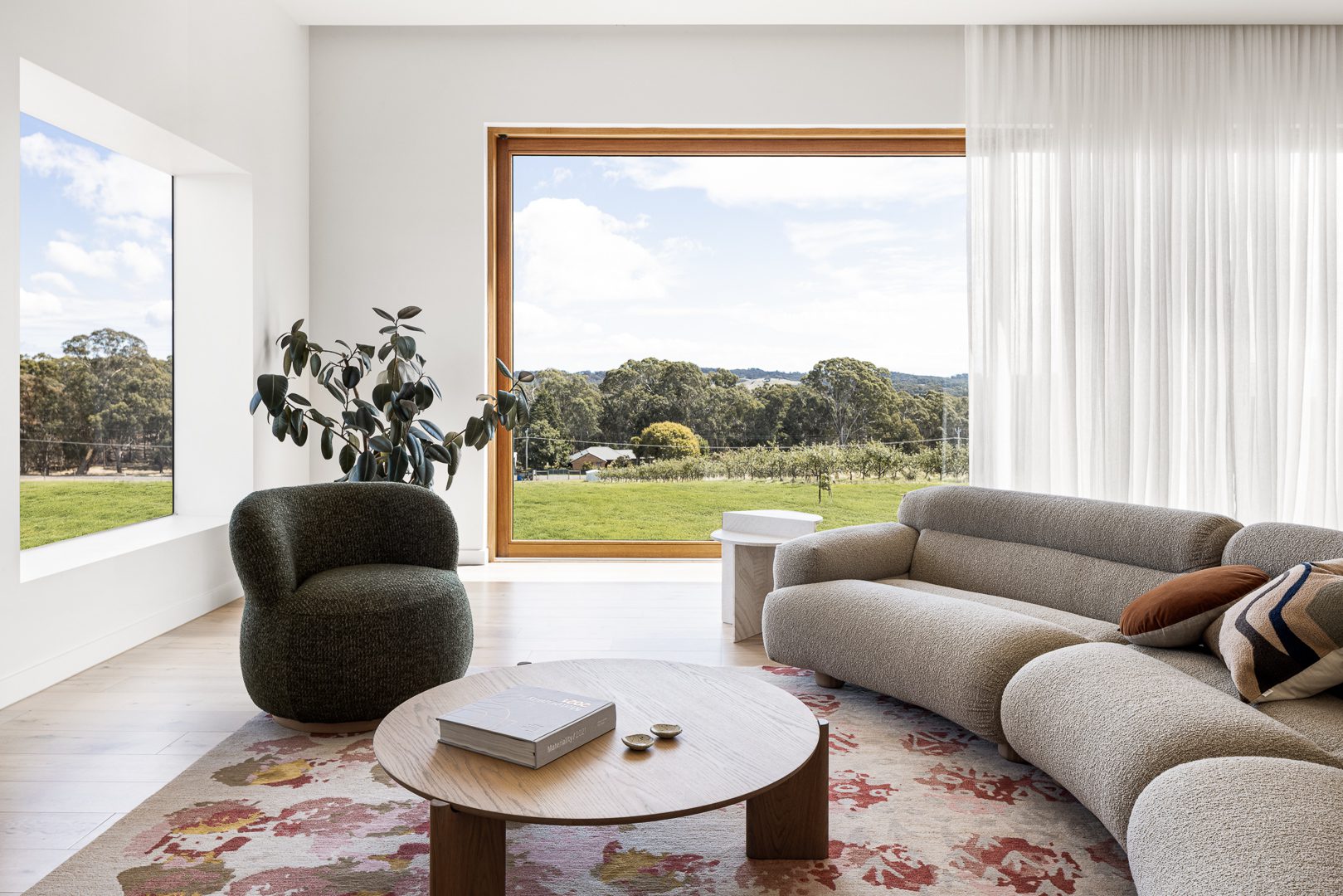 Floor to ceiling Wave Fold Sheer Curtains on a large window