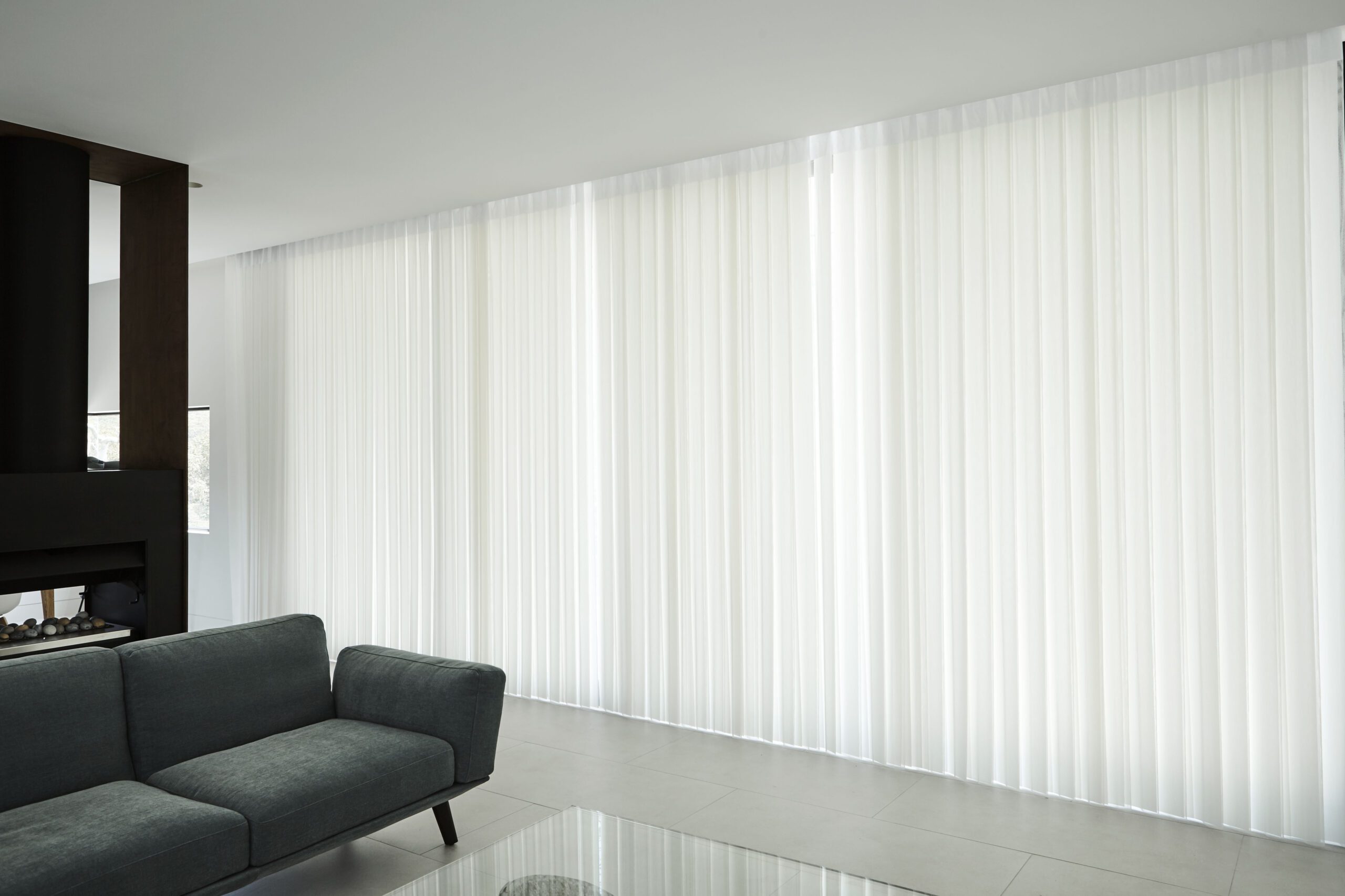 Off-white Veri Shade Blinds in a lounge area of a modern home